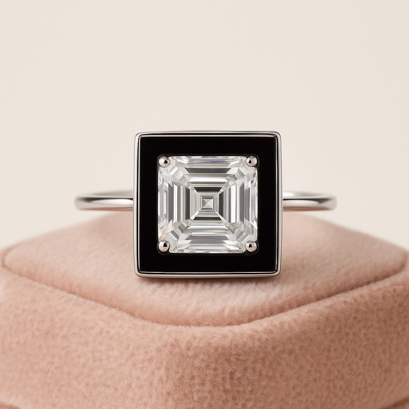 🦋My Fave🦋 2.5ct Asscher & Black Enamel Moissanite Ring - Picture 9 of 9